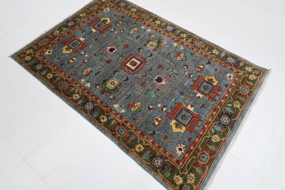 122 x 180 cm | Oriental Floral Gray Area Rug Afghan Tribal Hand Knotted Wool Carpet