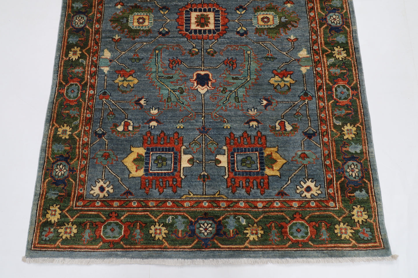 122 x 180 cm | Oriental Floral Gray Area Rug Afghan Tribal Hand Knotted Wool Carpet