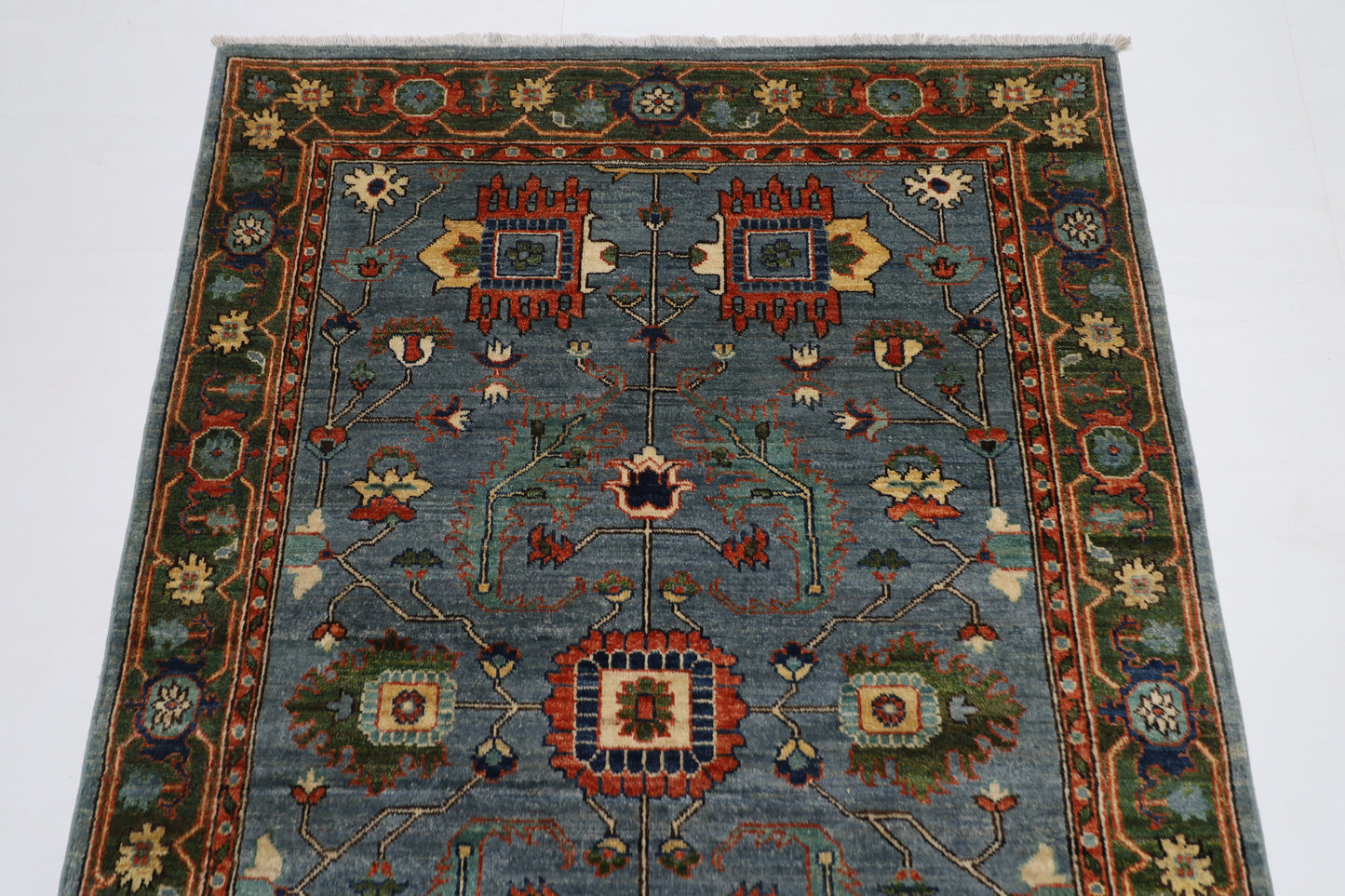 122 x 180 cm | Oriental Floral Gray Area Rug Afghan Tribal Hand Knotted Wool Carpet