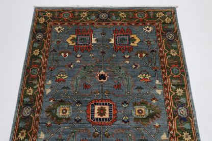 122 x 180 cm | Oriental Floral Gray Area Rug Afghan Tribal Hand Knotted Wool Carpet