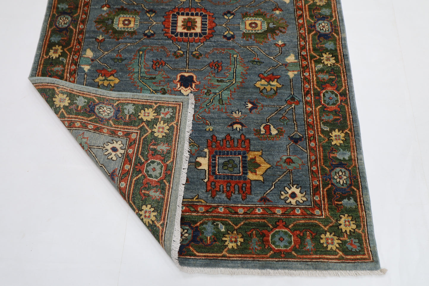 122 x 180 cm | Oriental Floral Gray Area Rug Afghan Tribal Hand Knotted Wool Carpet