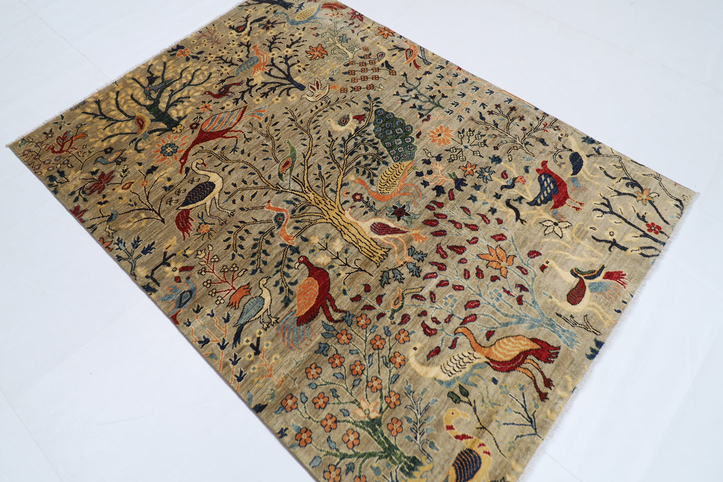 147 x 200 cm | Oriental birds Area Rug Afghan Tribal Hand Knotted Wool Carpet