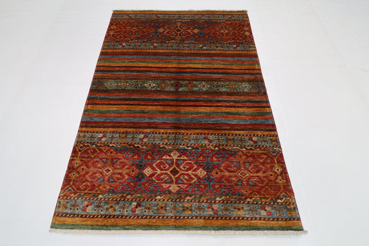126 x 184 cm | Oriental Turkish Shall Area Rug Afghan Tribal Hand Knotted Wool Carpet