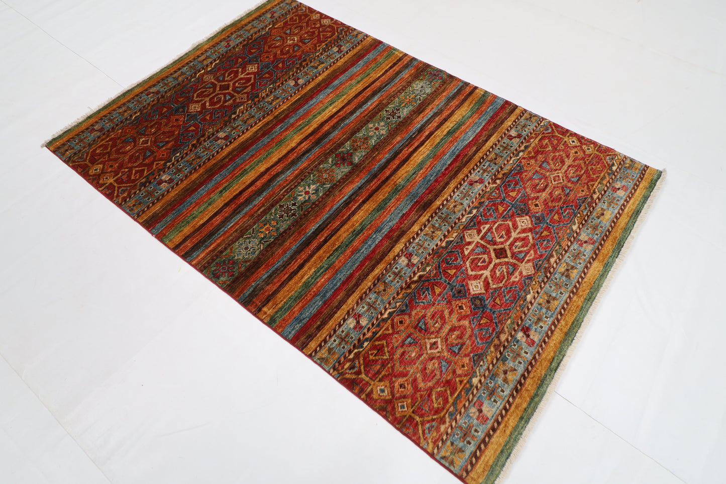 126 x 184 cm | Oriental Turkish Shall Area Rug Afghan Tribal Hand Knotted Wool Carpet
