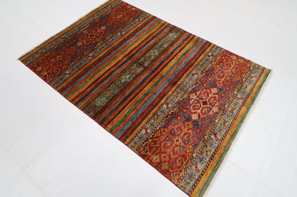126 x 184 cm | Oriental Turkish Shall Area Rug Afghan Tribal Hand Knotted Wool Carpet
