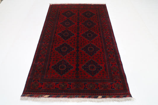 133 x 204 cm | Oriental Geometric Red Area Rug Afghan Tribal Hand Knotted Wool Carpet