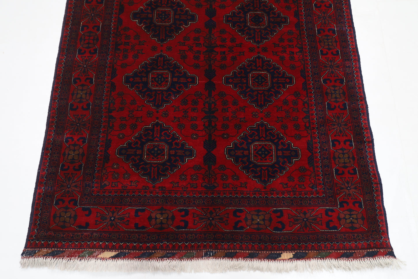 133 x 204 cm | Oriental Geometric Red Area Rug Afghan Tribal Hand Knotted Wool Carpet