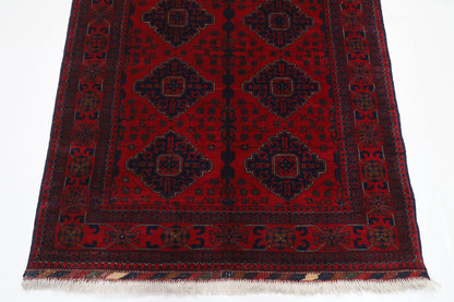 133 x 204 cm | Oriental Geometric Red Area Rug Afghan Tribal Hand Knotted Wool Carpet
