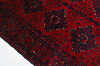133 x 204 cm | Oriental Geometric Red Area Rug Afghan Tribal Hand Knotted Wool Carpet