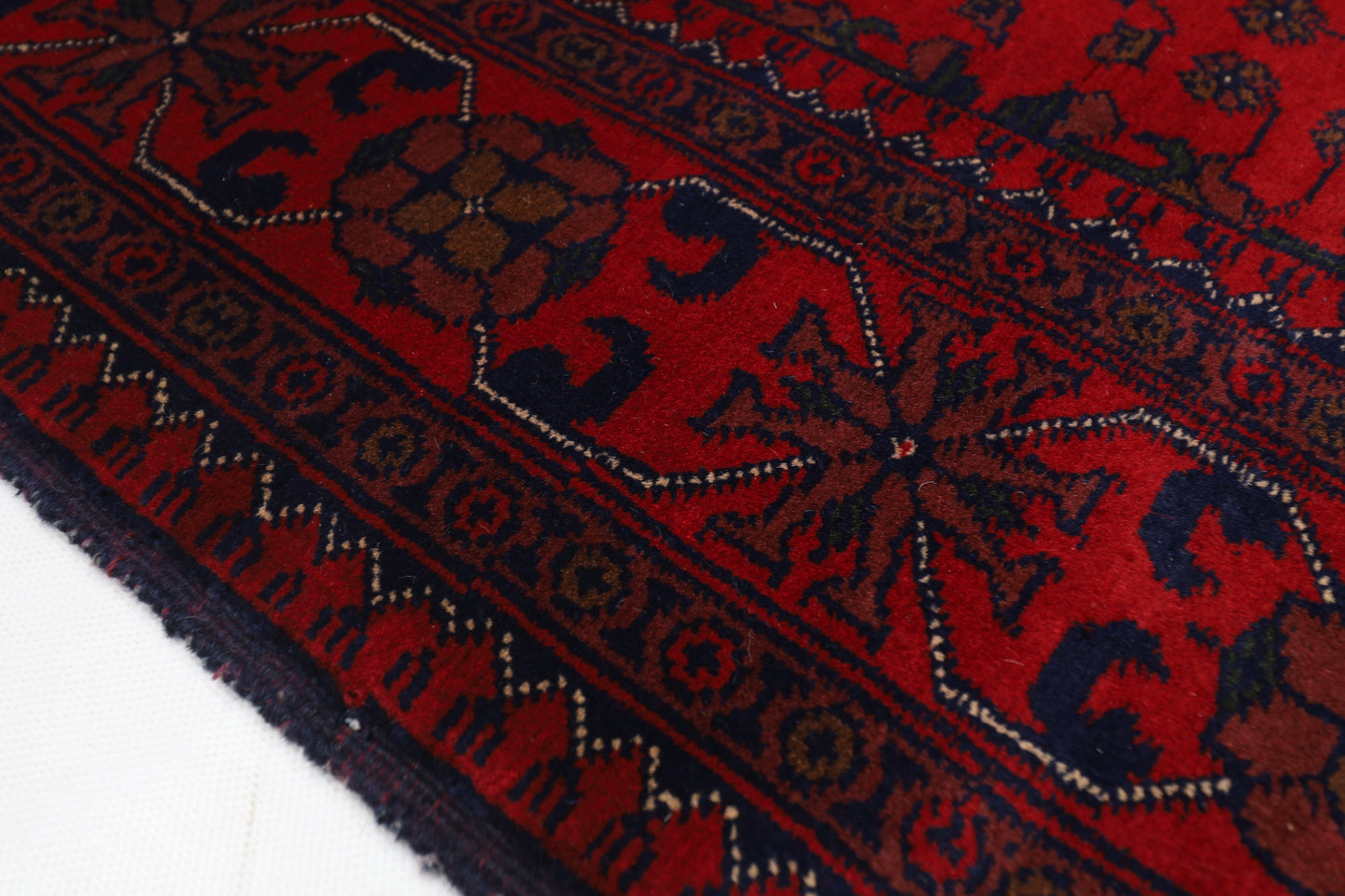 133 x 204 cm | Oriental Geometric Red Area Rug Afghan Tribal Hand Knotted Wool Carpet