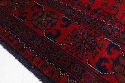 133 x 204 cm | Oriental Geometric Red Area Rug Afghan Tribal Hand Knotted Wool Carpet