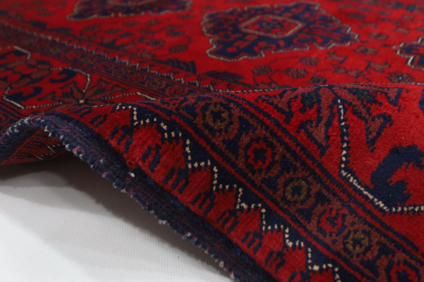 133 x 204 cm | Oriental Geometric Red Area Rug Afghan Tribal Hand Knotted Wool Carpet