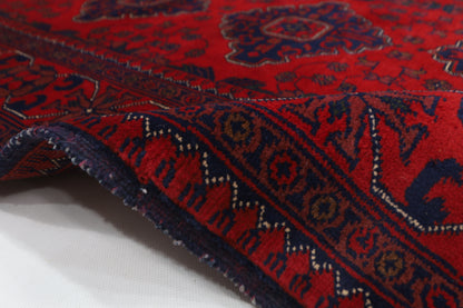 133 x 204 cm | Oriental Geometric Red Area Rug Afghan Tribal Hand Knotted Wool Carpet
