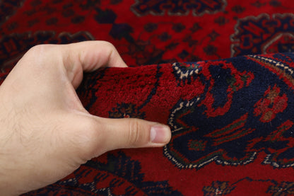 133 x 204 cm | Oriental Geometric Red Area Rug Afghan Tribal Hand Knotted Wool Carpet