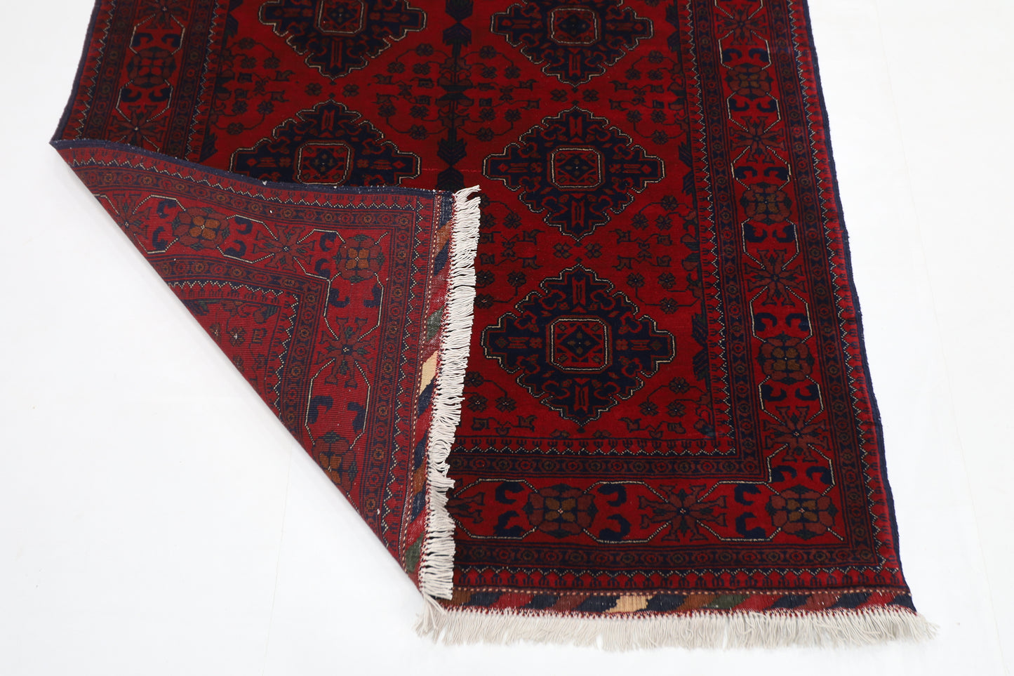 133 x 204 cm | Oriental Geometric Red Area Rug Afghan Tribal Hand Knotted Wool Carpet