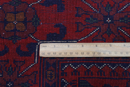 133 x 204 cm | Oriental Geometric Red Area Rug Afghan Tribal Hand Knotted Wool Carpet