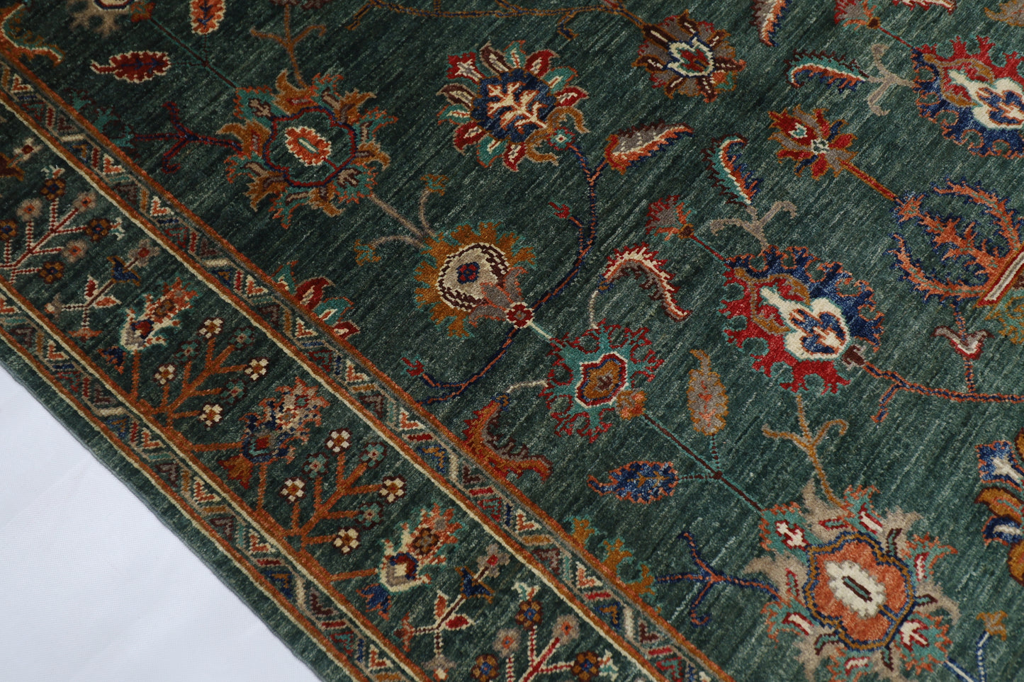 148 x 201 cm | Oriental Floral Green Area Rug Afghan Tribal Hand Knotted Wool Carpet