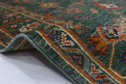 148 x 201 cm | Oriental Floral Green Area Rug Afghan Tribal Hand Knotted Wool Carpet
