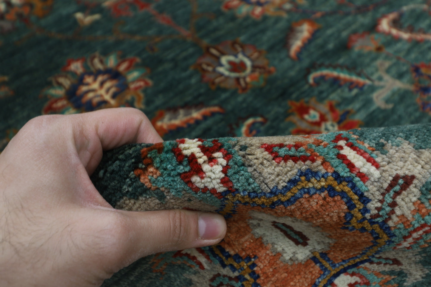 148 x 201 cm | Oriental Floral Green Area Rug Afghan Tribal Hand Knotted Wool Carpet