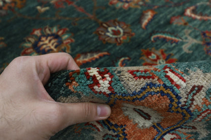 148 x 201 cm | Oriental Floral Green Area Rug Afghan Tribal Hand Knotted Wool Carpet
