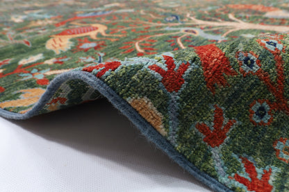 302 x 417 cm | Large Birds Green Hand Knotted veg Dye Wool Afghan Carpet