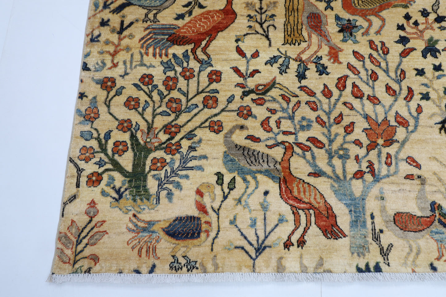 153 x 202 cm | Oriental Birds beige Area Rug Afghan Tribal Hand Knotted Wool Carpet