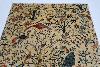 153 x 202 cm | Oriental Birds beige Area Rug Afghan Tribal Hand Knotted Wool Carpet