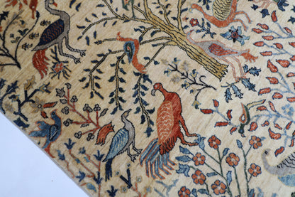 153 x 202 cm | Oriental Birds beige Area Rug Afghan Tribal Hand Knotted Wool Carpet