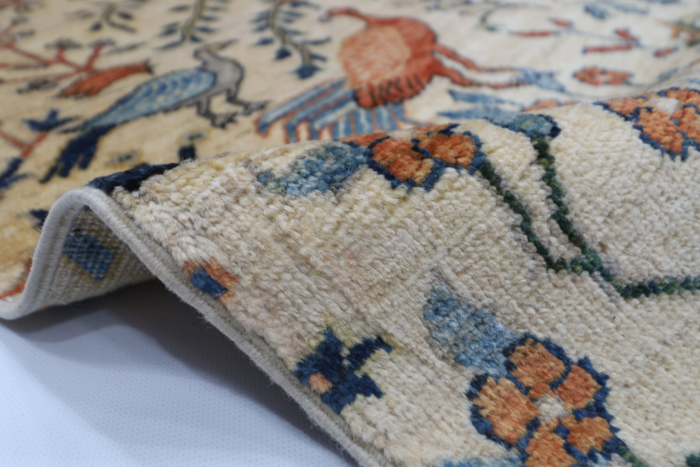 153 x 202 cm | Oriental Birds beige Area Rug Afghan Tribal Hand Knotted Wool Carpet