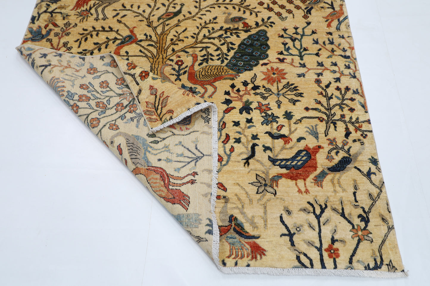 153 x 202 cm | Oriental Birds beige Area Rug Afghan Tribal Hand Knotted Wool Carpet