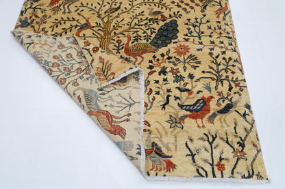 153 x 202 cm | Oriental Birds beige Area Rug Afghan Tribal Hand Knotted Wool Carpet