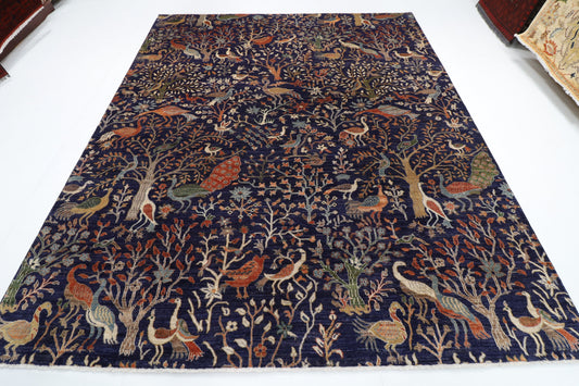250 x 300 cm | Birds Blue design Hand Knotted veg Dye Wool Afghan Carpet