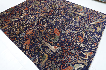 250 x 300 cm | Birds Blue design Hand Knotted veg Dye Wool Afghan Carpet