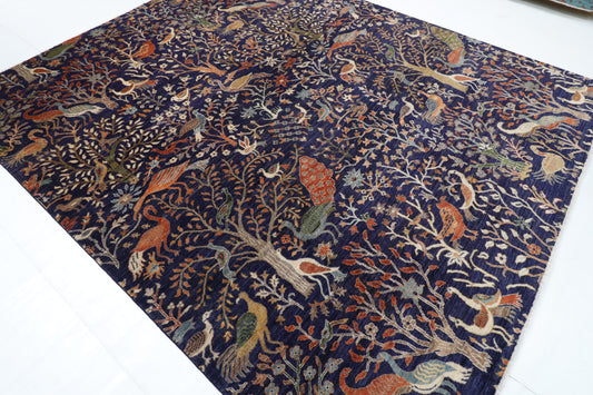 250 x 300 cm | Birds Blue design Hand Knotted veg Dye Wool Afghan Carpet