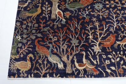 250 x 300 cm | Birds Blue design Hand Knotted veg Dye Wool Afghan Carpet