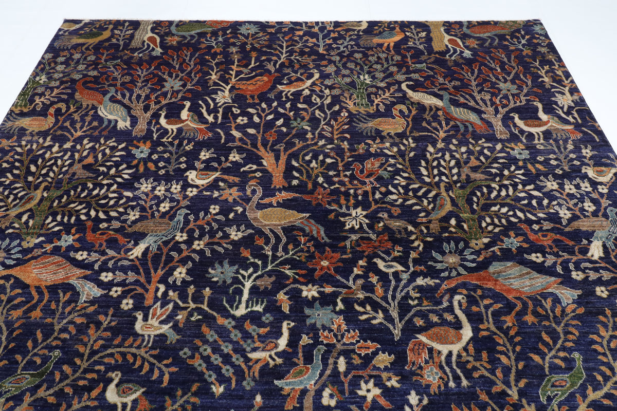 250 x 300 cm | Birds Blue design Hand Knotted veg Dye Wool Afghan Carpet