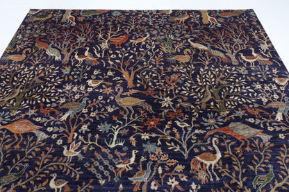 250 x 300 cm | Birds Blue design Hand Knotted veg Dye Wool Afghan Carpet