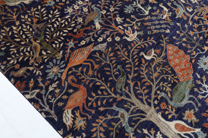 250 x 300 cm | Birds Blue design Hand Knotted veg Dye Wool Afghan Carpet