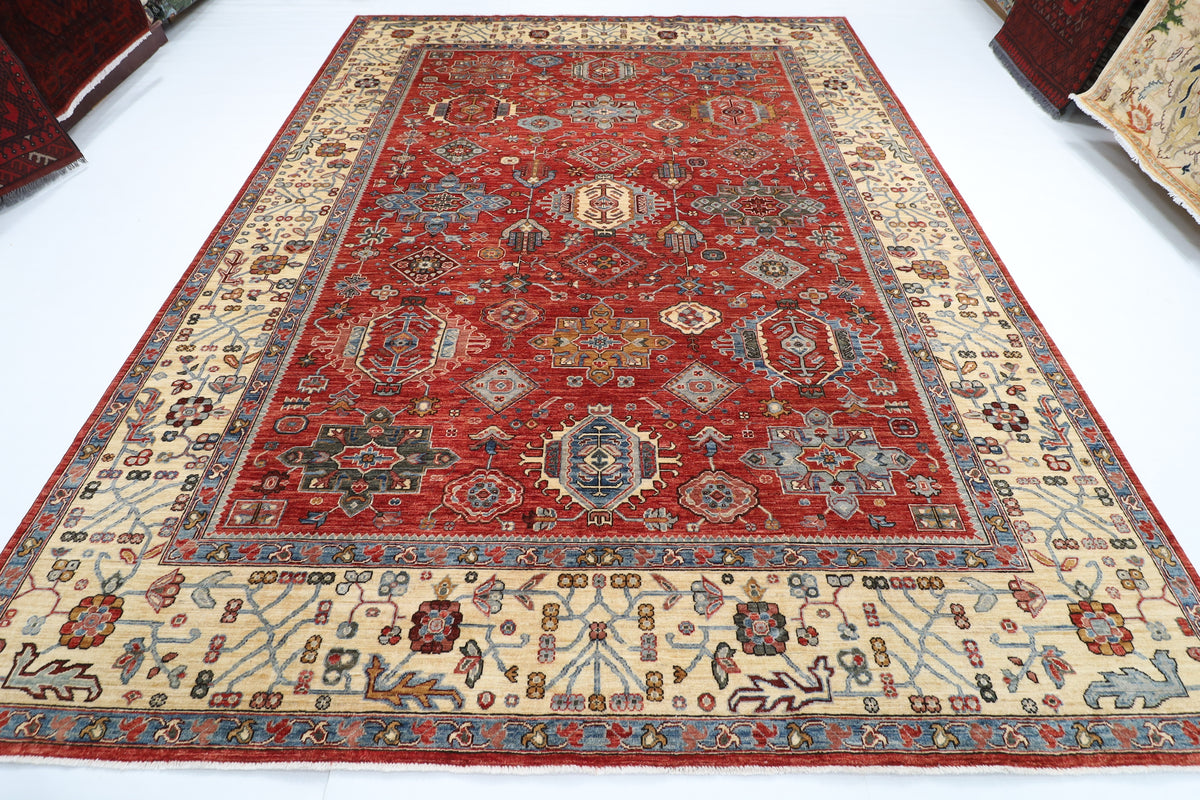 273 x 360 cm | Waziri design Hand Knotted veg Dye Wool Afghan Carpet