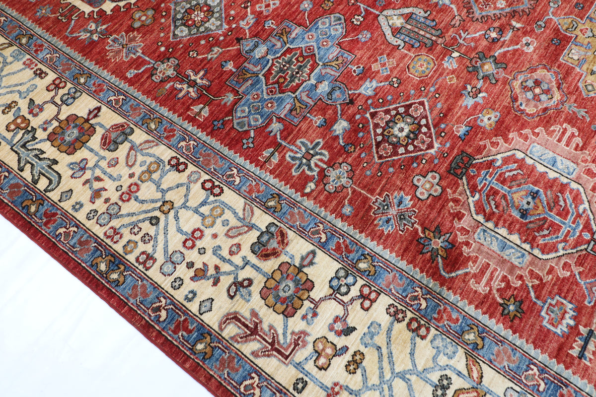 273 x 360 cm | Waziri design Hand Knotted veg Dye Wool Afghan Carpet