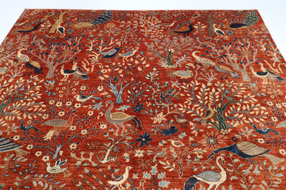 255 x 302 cm | Birds Orange Design Hand Knotted veg Dye Wool Afghan Carpet