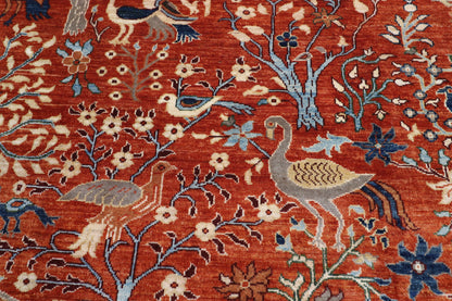 255 x 302 cm | Birds Orange Design Hand Knotted veg Dye Wool Afghan Carpet