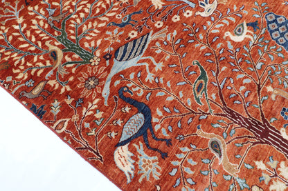 255 x 302 cm | Birds Orange Design Hand Knotted veg Dye Wool Afghan Carpet