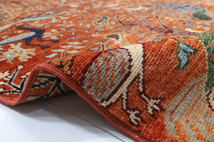255 x 302 cm | Birds Orange Design Hand Knotted veg Dye Wool Afghan Carpet