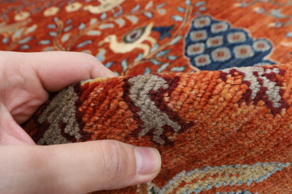 255 x 302 cm | Birds Orange Design Hand Knotted veg Dye Wool Afghan Carpet