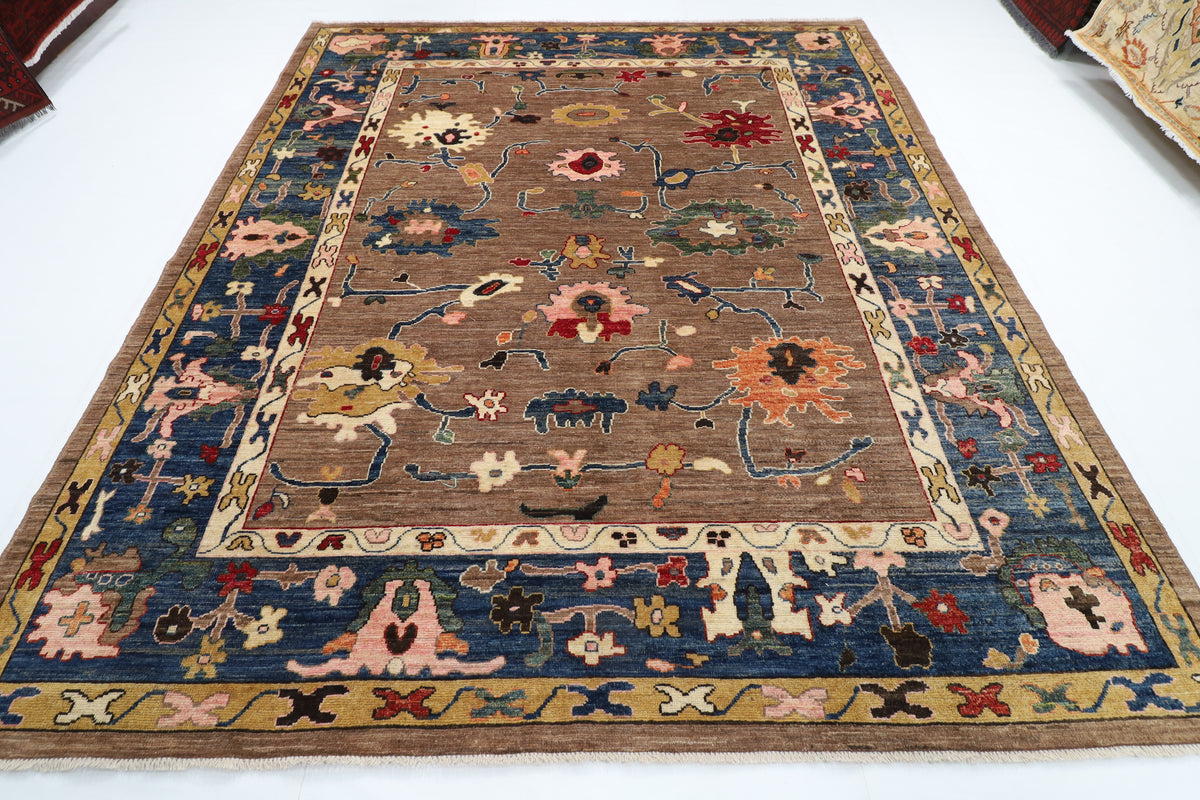 253 x 299 cm | Oushak brown Design Hand Knotted veg Dye Wool Afghan Carpet