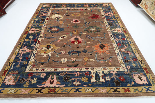 253 x 299 cm | Oushak brown Design Hand Knotted veg Dye Wool Afghan Carpet