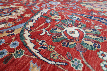 274 x 368 cm | Oriental Floral Red Area Rug Afghan Hand Knotted Veg Dye Wool carpet