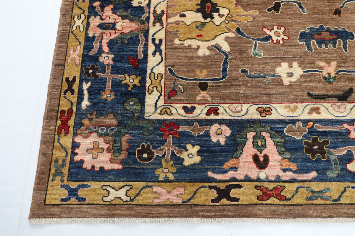 253 x 299 cm | Oushak brown Design Hand Knotted veg Dye Wool Afghan Carpet