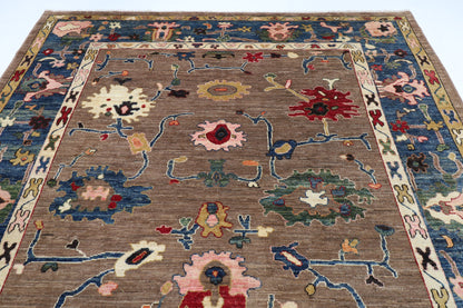 253 x 299 cm | Oushak brown Design Hand Knotted veg Dye Wool Afghan Carpet